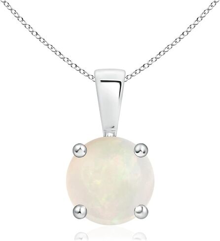 Angara Natural Opal Solitaire Pendant for Women | Round Opal Solitaire Necklace in 14K Solid Gold/Sterling Silver/Platinum With 18" Chain | October Birthday, Anniversary, Gemstone Jewelry Gift in Kuwait