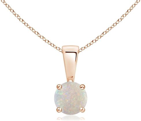 Angara Natural Opal Solitaire Pendant for Women | Round Opal Solitaire Necklace in 14K Solid Gold/Sterling Silver/Platinum With 18" Chain | October Birthday, Anniversary, Gemstone Jewelry Gift in Kuwait