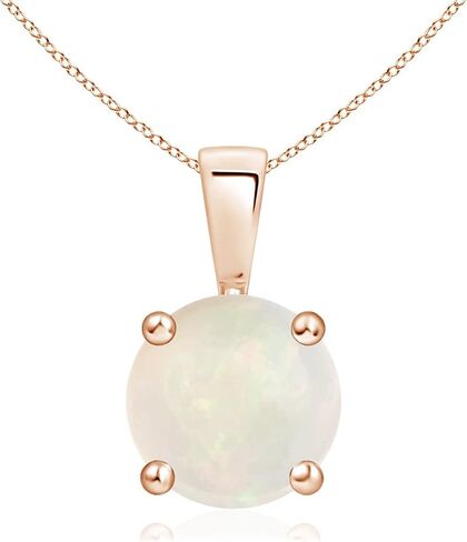 Angara Natural Opal Solitaire Pendant for Women | Round Opal Solitaire Necklace in 14K Solid Gold/Sterling Silver/Platinum With 18" Chain | October Birthday, Anniversary, Gemstone Jewelry Gift in Kuwait
