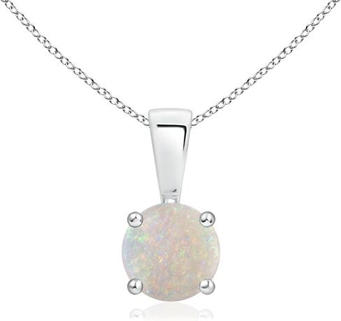 Angara Natural Opal Solitaire Pendant for Women | Round Opal Solitaire Necklace in 14K Solid Gold/Sterling Silver/Platinum With 18" Chain | October Birthday, Anniversary, Gemstone Jewelry Gift in Kuwait
