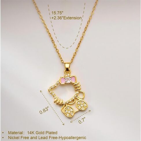Cute Kitty Gold-Plated Necklace Bracelet Set, Cat Bow Pendant with Simulated Diamonds and Pearls, Adjustable Chain for Women,Kawaii Gift Jewelry (Gold) in Saudi Arabia