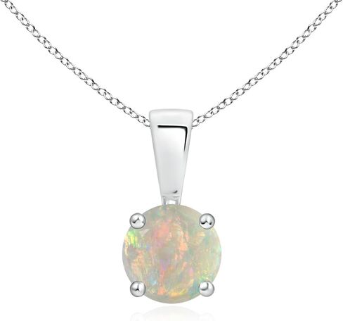 Angara Natural Opal Solitaire Pendant for Women | Round Opal Solitaire Necklace in 14K Solid Gold/Sterling Silver/Platinum With 18" Chain | October Birthday, Anniversary, Gemstone Jewelry Gift in Kuwait