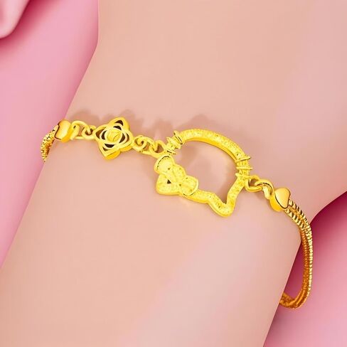 Cute Kitty Gold-Plated Necklace Bracelet Set, Cat Bow Pendant with Simulated Diamonds and Pearls, Adjustable Chain for Women,Kawaii Gift Jewelry (Gold) in Saudi Arabia