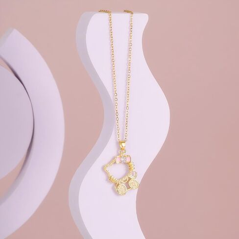 Cute Kitty Gold-Plated Necklace Bracelet Set, Cat Bow Pendant with Simulated Diamonds and Pearls, Adjustable Chain for Women,Kawaii Gift Jewelry (Gold) in Saudi Arabia
