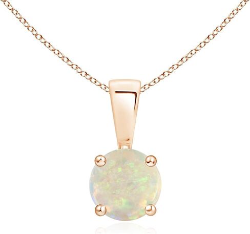Angara Natural Opal Solitaire Pendant for Women | Round Opal Solitaire Necklace in 14K Solid Gold/Sterling Silver/Platinum With 18" Chain | October Birthday, Anniversary, Gemstone Jewelry Gift in Kuwait