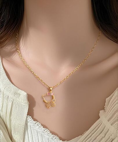 Cute Kitty Gold-Plated Necklace Bracelet Set, Cat Bow Pendant with Simulated Diamonds and Pearls, Adjustable Chain for Women,Kawaii Gift Jewelry (Gold) in Saudi Arabia