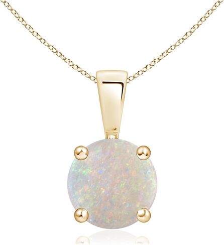 Angara Natural Opal Solitaire Pendant for Women | Round Opal Solitaire Necklace in 14K Solid Gold/Sterling Silver/Platinum With 18" Chain | October Birthday, Anniversary, Gemstone Jewelry Gift in Kuwait