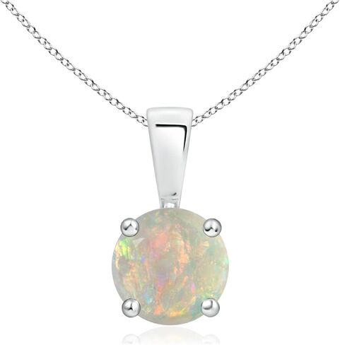 Angara Natural Opal Solitaire Pendant for Women | Round Opal Solitaire Necklace in 14K Solid Gold/Sterling Silver/Platinum With 18" Chain | October Birthday, Anniversary, Gemstone Jewelry Gift in Kuwait