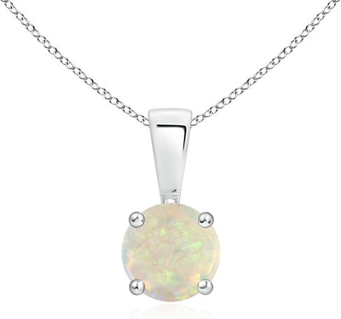 Angara Natural Opal Solitaire Pendant for Women | Round Opal Solitaire Necklace in 14K Solid Gold/Sterling Silver/Platinum With 18" Chain | October Birthday, Anniversary, Gemstone Jewelry Gift in Kuwait