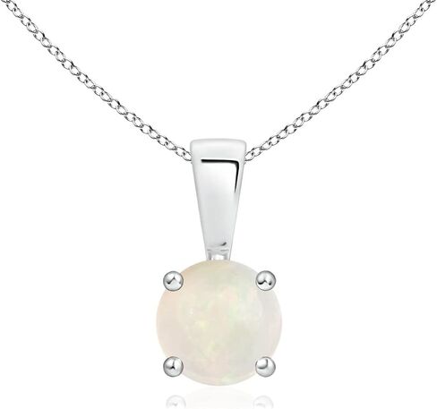 Angara Natural Opal Solitaire Pendant for Women | Round Opal Solitaire Necklace in 14K Solid Gold/Sterling Silver/Platinum With 18" Chain | October Birthday, Anniversary, Gemstone Jewelry Gift in Kuwait