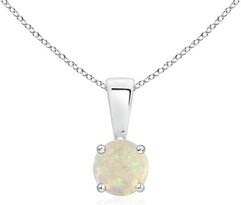 Angara Natural Opal Solitaire Pendant for Women | Round Opal Solitaire Necklace in 14K Solid Gold/Sterling Silver/Platinum With 18" Chain | October Birthday, Anniversary, Gemstone Jewelry Gift in Kuwait