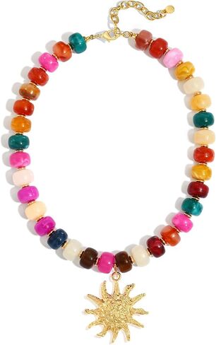 Beach Beaded Necklace for Women Chunky Bead Necklaces with Sun Starfish Conch Shell Fish Pendants Trendy Summer Jewelry Gift in Kuwait
