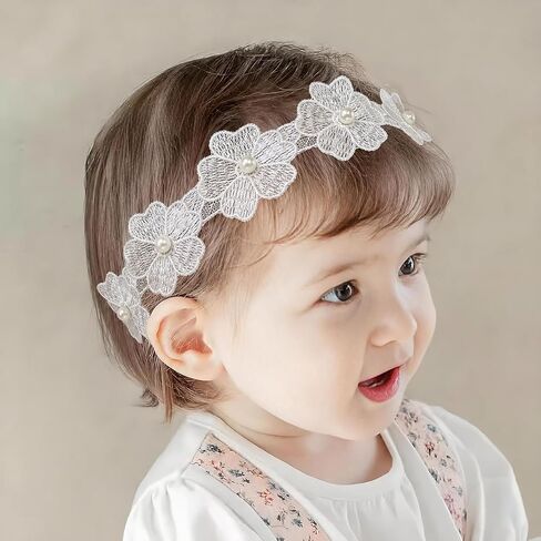 Baby Girl Flowers Headband Nylon Floral Crown Hairband Soft Stretchy Headbands Newborn Infant Toddler Hair Accessories for Christening Baptism Birthday Party in Kuwait