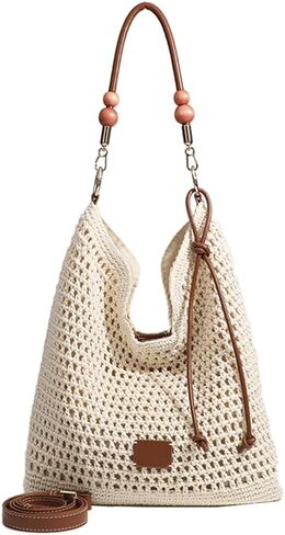 Crochet Knitted Summer Tote, Soft Woven Beach Shoulder Bag, Bohemian Hollow Hobo Purses for Shopping Vacation in Saudi Arabia