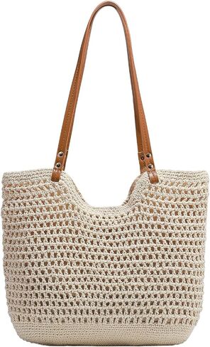 Crochet Knitted Summer Tote, Soft Woven Beach Shoulder Bag, Bohemian Hollow Hobo Purses for Shopping Vacation in Saudi Arabia