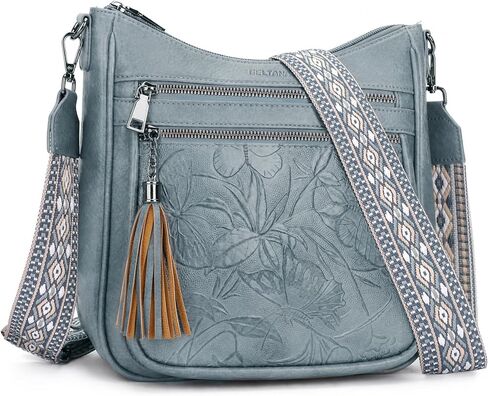 BELTANA Medium Vegan Leather Crossbody Shoulder Bag for Women, Multi Pocket Travel Purse with Adjustable Wide Strap in Kuwait