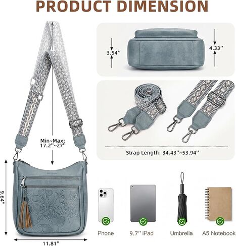 BELTANA Medium Vegan Leather Crossbody Shoulder Bag for Women, Multi Pocket Travel Purse with Adjustable Wide Strap in Kuwait