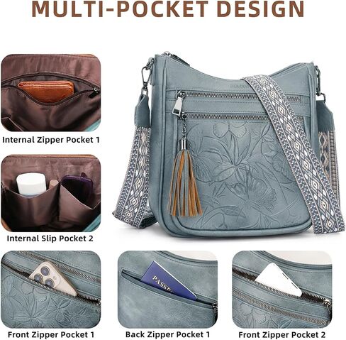 BELTANA Medium Vegan Leather Crossbody Shoulder Bag for Women, Multi Pocket Travel Purse with Adjustable Wide Strap in Kuwait