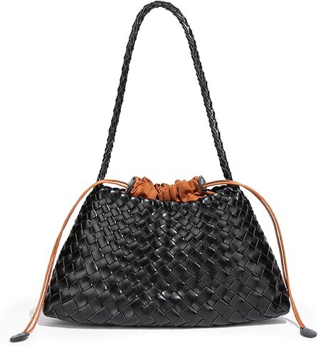 Women's Woven Hobo Bag – Vegan Leather Shoulder Tote Purse, Trendy Bucket Handbag Underarm Slouchy Clutch for Travel in Saudi Arabia