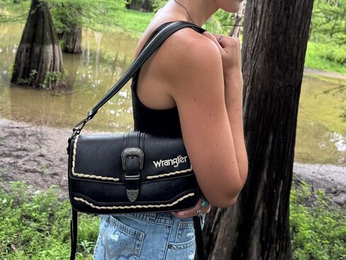 Wrangler Western Shoulder Bag for Women, Flap Crossbody Purse with Whipstitch Detail & Fringe,Vintage Cowgirl Handbag in Kuwait