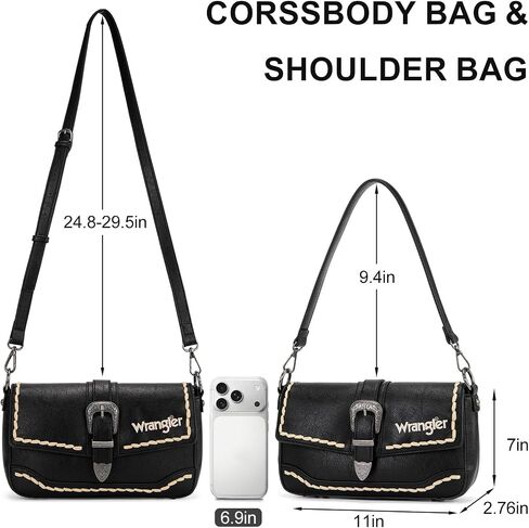 Wrangler Western Shoulder Bag for Women, Flap Crossbody Purse with Whipstitch Detail & Fringe,Vintage Cowgirl Handbag in Kuwait