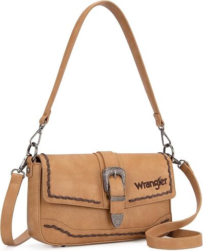 Wrangler Western Shoulder Bag for Women, Flap Crossbody Purse with Whipstitch Detail & Fringe,Vintage Cowgirl Handbag in Kuwait