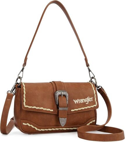 Wrangler Western Shoulder Bag for Women, Flap Crossbody Purse with Whipstitch Detail & Fringe,Vintage Cowgirl Handbag in Kuwait
