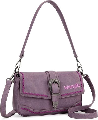 Wrangler Western Shoulder Bag for Women, Flap Crossbody Purse with Whipstitch Detail & Fringe,Vintage Cowgirl Handbag in Kuwait
