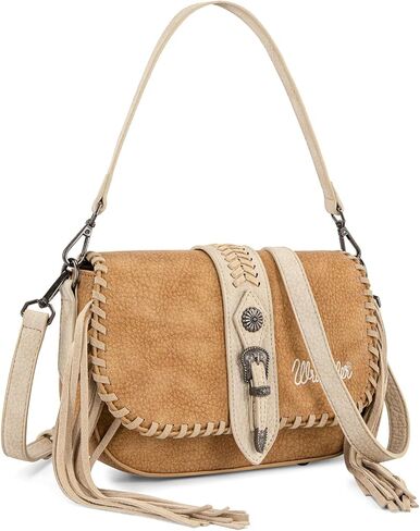 Wrangler Western Shoulder Bag for Women, Flap Crossbody Purse with Whipstitch Detail & Fringe,Vintage Cowgirl Handbag in Kuwait