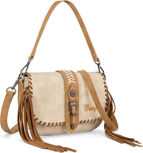 Wrangler Western Shoulder Bag for Women, Flap Crossbody Purse with Whipstitch Detail & Fringe,Vintage Cowgirl Handbag in Kuwait
