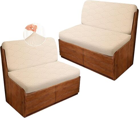 RV Dinette Cushion Covers, 4PCS Leaf RV Couch Cover, Camper Cushion Covers, Camper-rv Sofa Cover for Couch, Bench Seat & Dinette Booth Cushions(Beige White,[39.4" to 49.2"]×[19.7" to 25.6"]) in Saudi Arabia