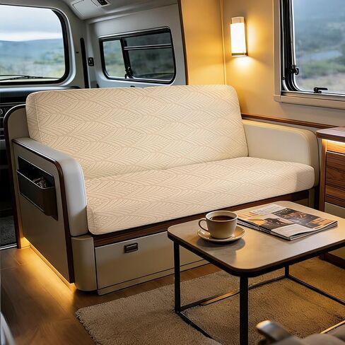 RV Dinette Cushion Covers, 4PCS Leaf RV Couch Cover, Camper Cushion Covers, Camper-rv Sofa Cover for Couch, Bench Seat & Dinette Booth Cushions(Beige White,[39.4" to 49.2"]×[19.7" to 25.6"]) in Saudi Arabia