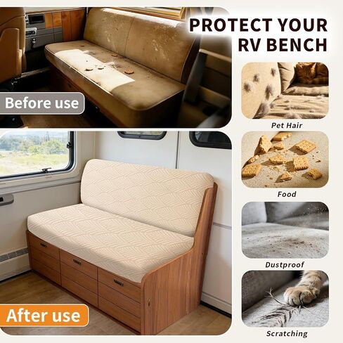 RV Dinette Cushion Covers, 4PCS Leaf RV Couch Cover, Camper Cushion Covers, Camper-rv Sofa Cover for Couch, Bench Seat & Dinette Booth Cushions(Beige White,[39.4" to 49.2"]×[19.7" to 25.6"]) in Saudi Arabia