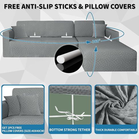 ZNSAYOTX 2026 Stretch Sectional Couch Covers Stylish Irregular Slipcovers with Elastic Bottom for L Shape Sectional Sofa, 2 Pcs Pet Friendly Protector (3 Seat Sofa + 3 Seat Chaise, Light Grey) in Saudi Arabia