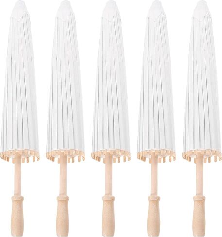 5pcs White Oil Paper Umbrellas, 23. 6 Inch Asian Paper Parasol, Handmade Bamboo Wedding Umbrellas for Dance, Crafts Party Decor in Saudi Arabia