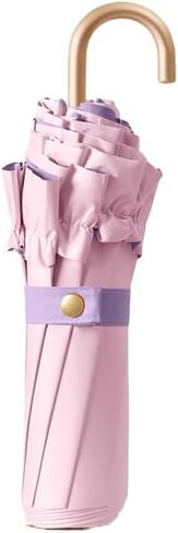 Floral Edge Travel Folding Umbrella with Golden Hook-Shaped Handle for Women Girls Kids/Portable Parasol/UPF 50+ UV Protection/Lightweight Compact/Rain Sun/Backpack Car in Kuwait