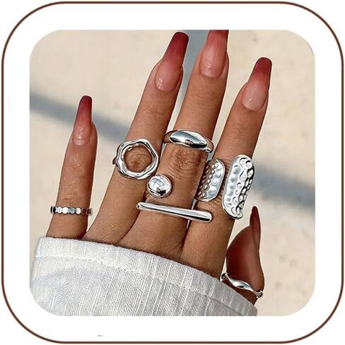 6PCS Chunky Gold Rings for Women - Non Tarnish 14K Thick Gold Plated Statement Rings Set Fashion Stackable Dome Signet Ring Adjustable Round Wave Open Band Trendy Jewelry Size 7-9 in Saudi Arabia