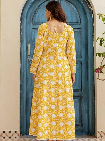 Women’s Cotton Anarkali Kurta Set with Pant and Dupatta | Elegant Floral Printed Long Kurti in Saudi Arabia