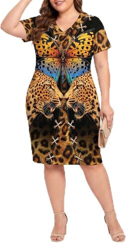 Plus Size Midi Dresses for Women Casual V Neck Short Sleeve T-Shirt Dress with Pockets Beach Vacation Outfit in Saudi Arabia