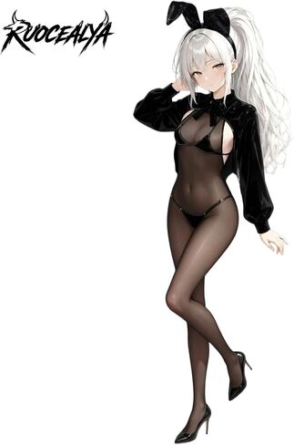 Sexy Bunny Girl Cosplay Lingerie – PU Leather High Cut Leotard with Tailcoat, Rabbit Ears & Tights, 5-Piece Set, One Size Fits Up to S-M (132 lbs) Black in Kuwait