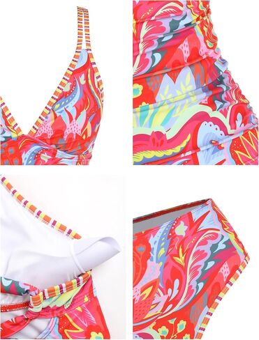 ZAFUL عالية الخصر البطن تحكم المايوه الملونة 2 قطعة Tankini مجموعة ملابس السباحة لطيف الخامس الرقبة متواضع الصيف ثوب السباحة in Kuwait