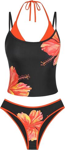ZAFUL Women Double Layer Tankini Set Halter Color Block Swimsuit Tummy Control Two Piece Bathing Suit in Kuwait