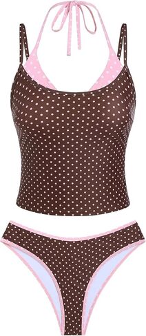 ZAFUL Women Double Layer Tankini Set Halter Color Block Swimsuit Tummy Control Two Piece Bathing Suit in Kuwait