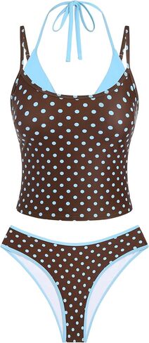ZAFUL Women Double Layer Tankini Set Halter Color Block Swimsuit Tummy Control Two Piece Bathing Suit in Kuwait