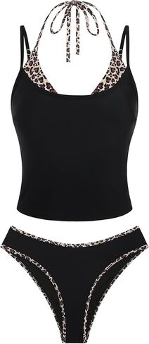 ZAFUL Women Double Layer Tankini Set Halter Color Block Swimsuit Tummy Control Two Piece Bathing Suit in Kuwait