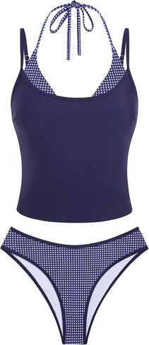 ZAFUL Women Double Layer Tankini Set Halter Color Block Swimsuit Tummy Control Two Piece Bathing Suit in Kuwait