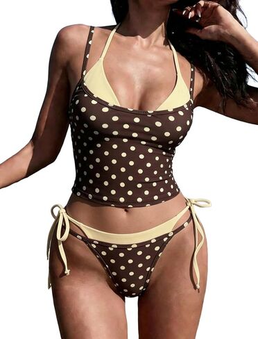ZAFUL Women Double Layer Tankini Set Halter Color Block Swimsuit Tummy Control Two Piece Bathing Suit in Kuwait