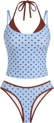 ZAFUL Women Double Layer Tankini Set Halter Color Block Swimsuit Tummy Control Two Piece Bathing Suit in Kuwait