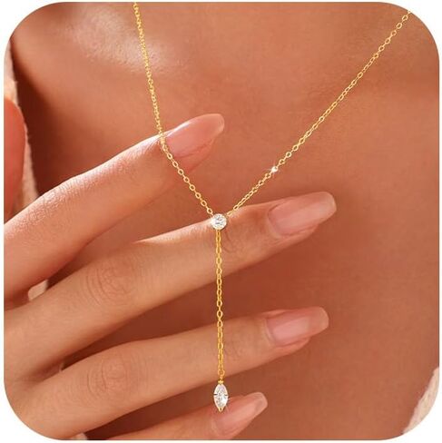 XAYAH Moissanite Lariat Necklace for Women 925 Sterling Silver Dainty Horse Eye Marquise Diamond Drop Y-Shaped Necklaces Trendy 14K Gold Plated Lip Charm Chain Prom Bridal Wedding Jewelry Gift for Mom in Saudi Arabia