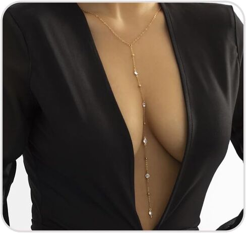 Gold Long Chain Y Necklace for Women Dainty Tassel Rhinestone Statement Collar Choker Necklace Simple Daily Charm Beach Party Jewelry in Saudi Arabia